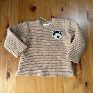 Toddler RARE ZARA Knitwear Animal Patch Brown Knit‎ Sweater Size 12-18 Months